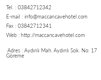 Maccan Cave Hotel iletiim bilgileri